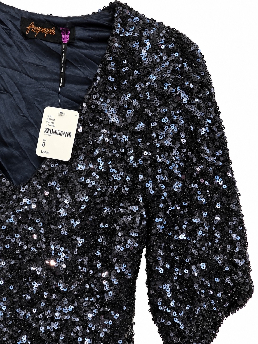 Free People Black Sequin V-Neck Jacket